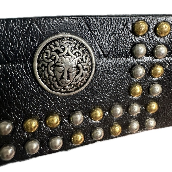 Vintage Code Azure Medusa & Grecca Studded Black Genuine Leather Belt size 38 - Picture 4 of 8